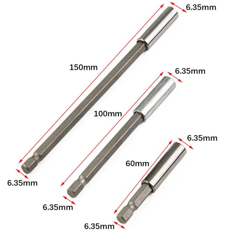 Screwdriver Quick Release Magnetic Steel Extension Bit Holder Set 3 Sizes Universal 60 100 150mm 1/4 3pcs Easy