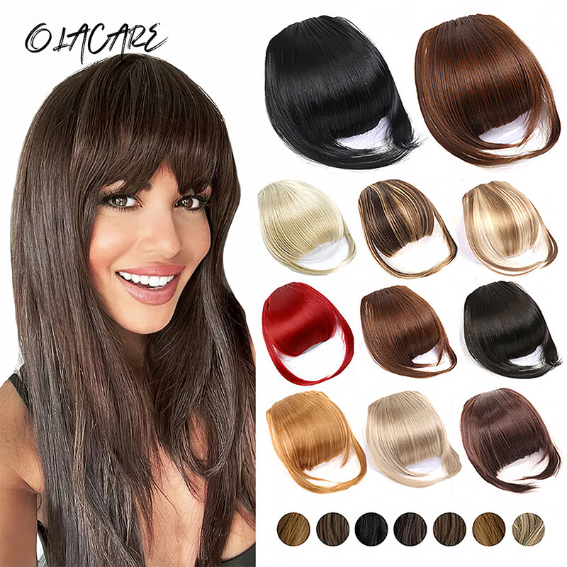 Olaccare-دقات هوائية اصطناعية للنساء ، دقات شعر مقاومة للحرارة ، وصلات شعر ، طبيعية ، قصيرة ، سوداء ، دقات شعر بنية ، مشابك شعر
