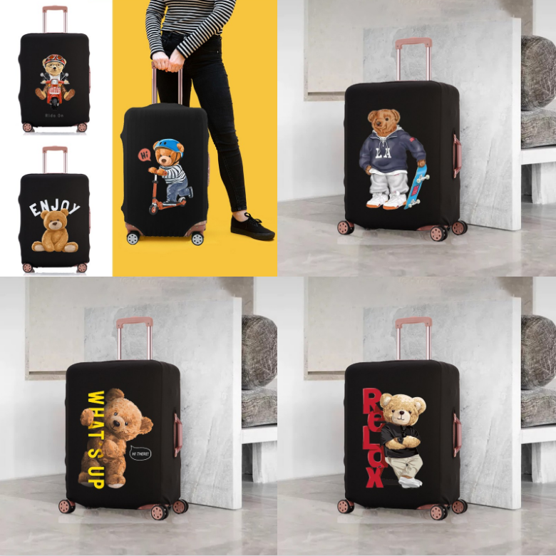 Чехол для багажа с милым рисунком медведя и куклы Эластичный Защитный чехол съемный защитный Пылезащитный подходит для путешествий 18-32 дюйма