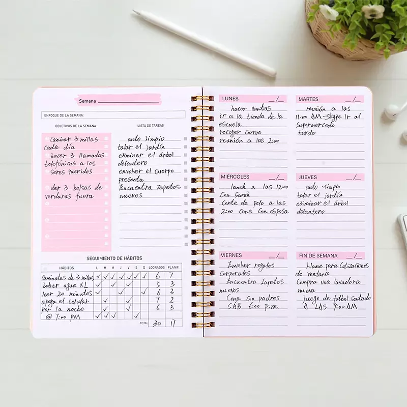 A5 perencana mingguan bahasa Inggris 52 minggu buku catatan gulung daftar tugas alat tulis buku catatan jadwal perlengkapan kantor sekolah