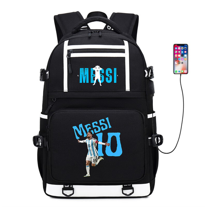 Messi tas sekolah dasar dan sekunder, tas punggung bepergian santai luar ruangan kapasitas besar untuk anak muda