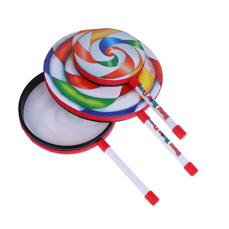 Hand Drum Lollipop Shape Colorful Percussion Instrument Infant Musical Toys Teaching Aids With 3 Sizes 6 Inch / 8 Inch / 10 Inch