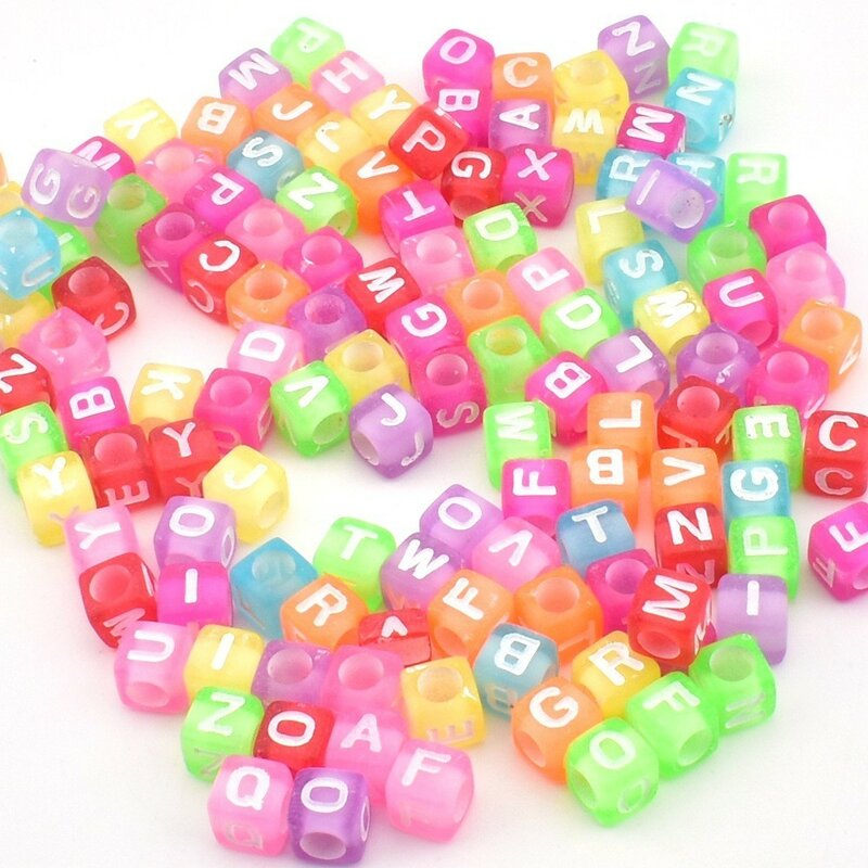 50pcs/lot 6*6*3mm DIY Handmade beading Acrylic beads Square transparent color background white letter beads for jewelry making