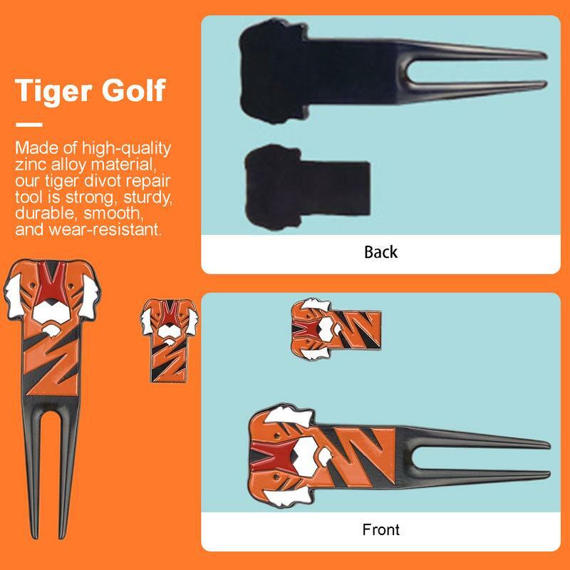 Metalen Golf Divot Tool Cartoon Kleine Tijger Ball Golfvork Krasbestendige Golfbal Mark Set Creatieve Golf Groene Vork