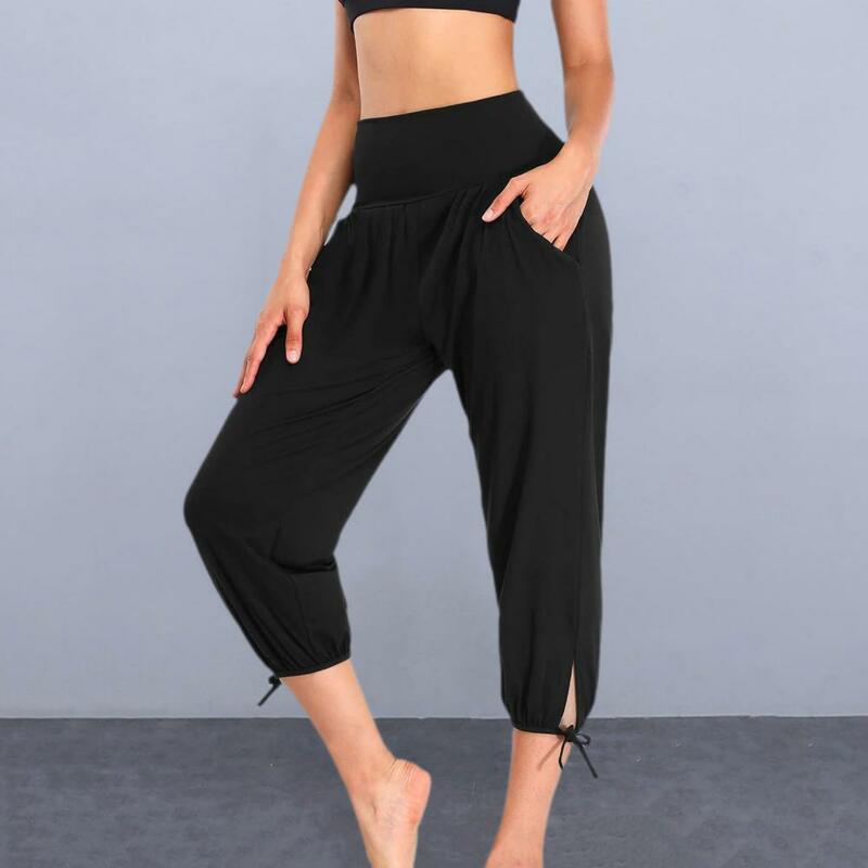 Pantaloni elastici a vita alta pantaloni da Yoga a vita alta da donna alla moda con tasche pantaloni sportivi tagliati in tinta unita per donna Casual