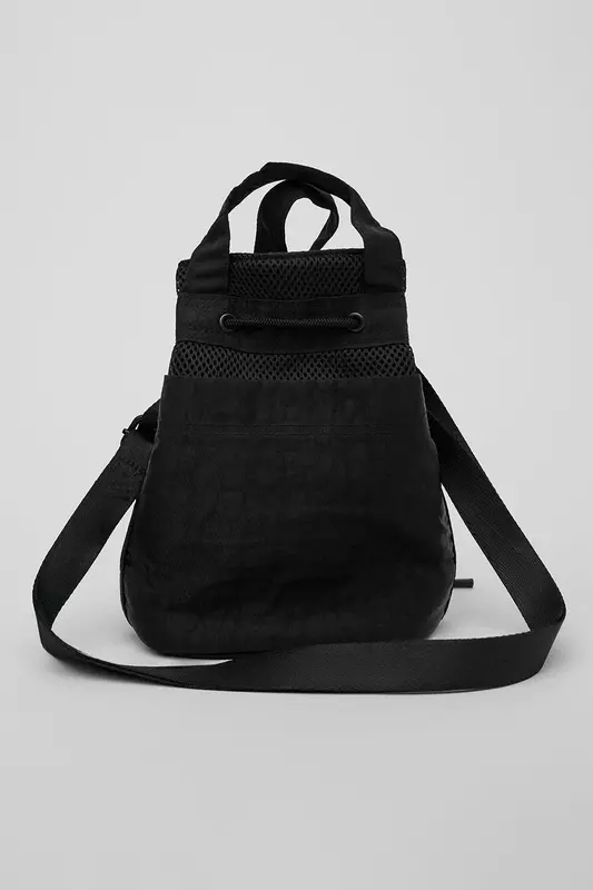 Tas selempang Yoga wanita, tas ember portabel ponsel belanja tas rias wanita santai luar ruangan tas tangan olahraga hitam