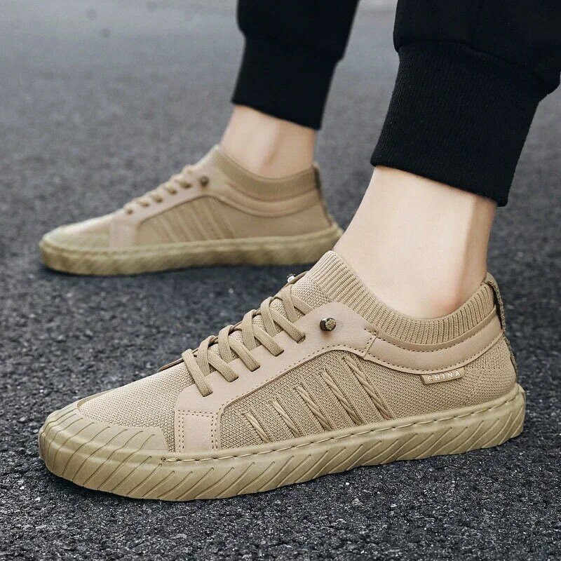 Male Casual Lightweight Knitting Breathable Soft Soles Black Shoes Summer Lace Up Walking Shoes Flats Sneakers Shoes Zapatos