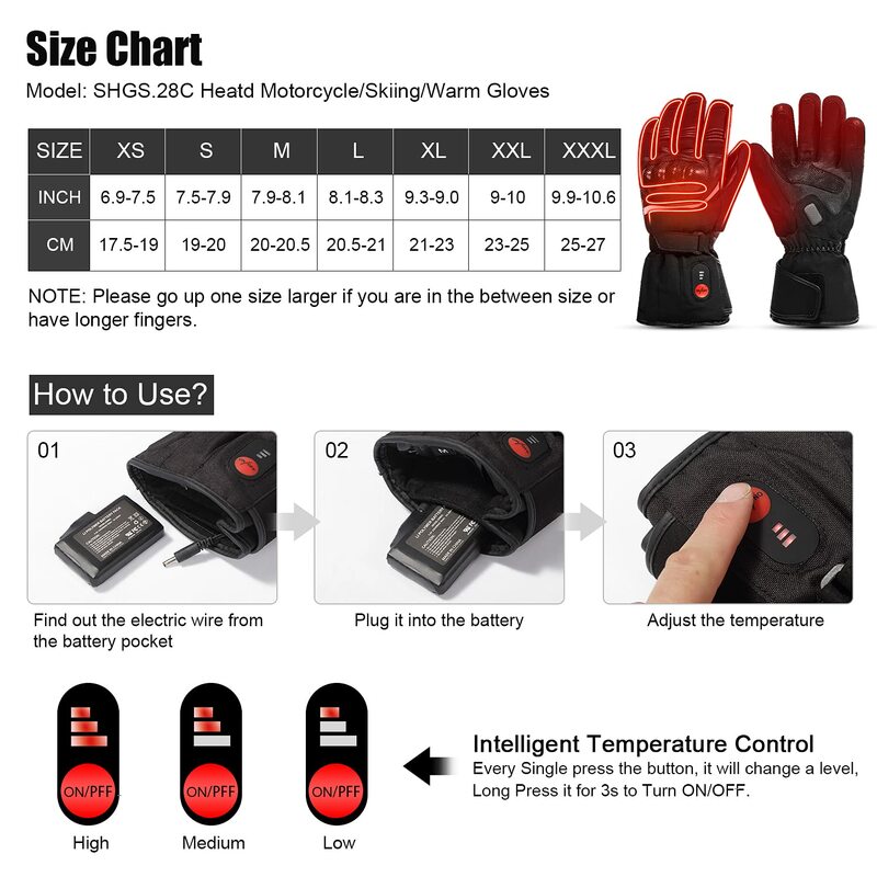 Outdoor Cycling Hiking Hunting Camping Winter Men's Ladies Rechargeable Electric Heated Ski Gloves