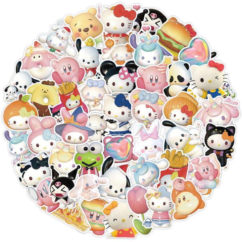 10/30/60 pçs misturados 3d anime sanrio adesivos olá kitty minha melodia kuromi cinnamoroll crianças brinquedos diy portátil guitarra adesivo decalques