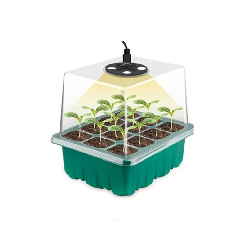 LED Grow Light com bandeja de mudas Bandejas de partida de sementes de plantas Propagador de estufa interior Bandejas crescentes com furos 12 células