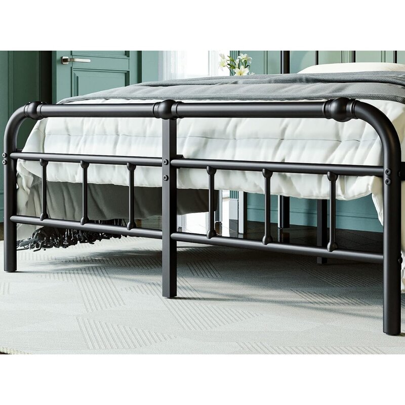 King-Bed-Frame-with-headboard และ footboard ขนาด18นิ้วแพลตฟอร์มโลหะ King-Size-Bed-กรอบ
