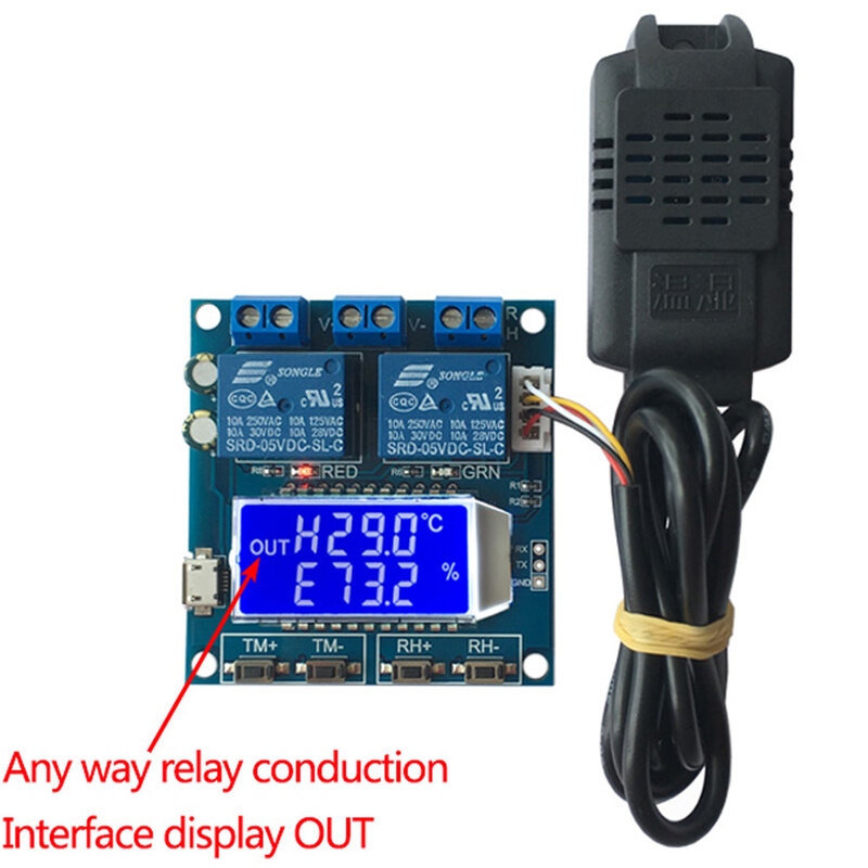 XY-TR01 pengontrol suhu kelembaban DC 12V 10A higrometer termometer termostat humistat Digital LCD Display modul Relay