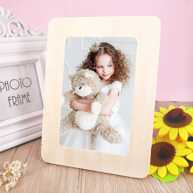 2Pcs 6 Inches Unfinished Wooden Photo Frame DIY Blank Painting Coloring Picture Frame Organizer Art Craft Decoration Kids Toys