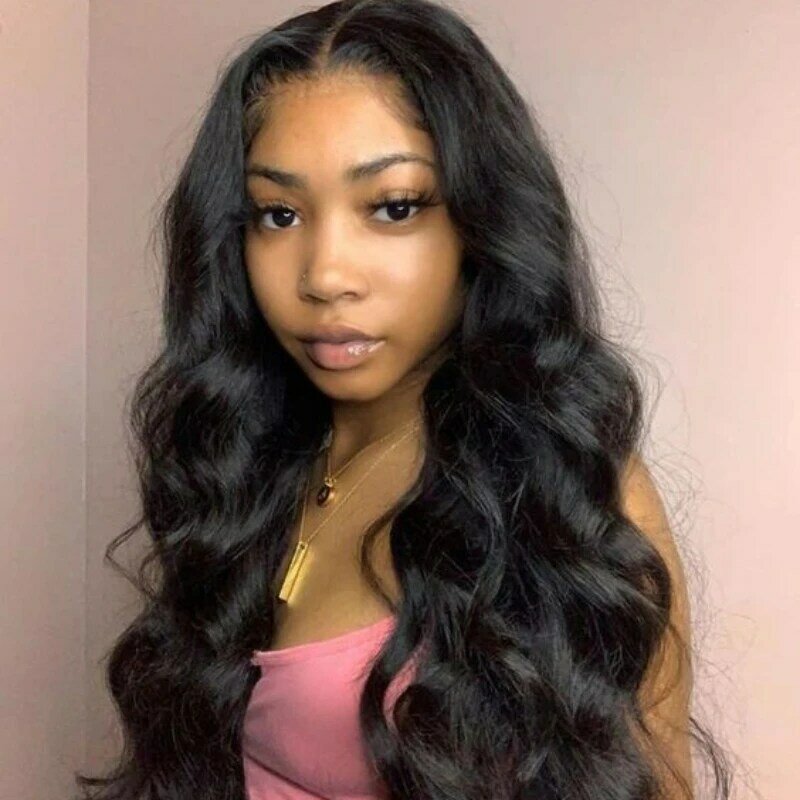 Frontal Lace Human Hair African Wavy Synthetic Wig Long Wavy Black Wigs Lace Wig Women's Set with Lace Headpiece