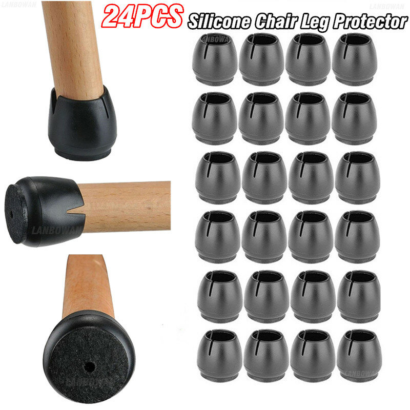 24Pcs Silicone Chair Leg Covers Table Leg Caps Mat Non-slip Wood Floor Protector Pads Prevent Scratches Reduce Noise Fit 12-16mm
