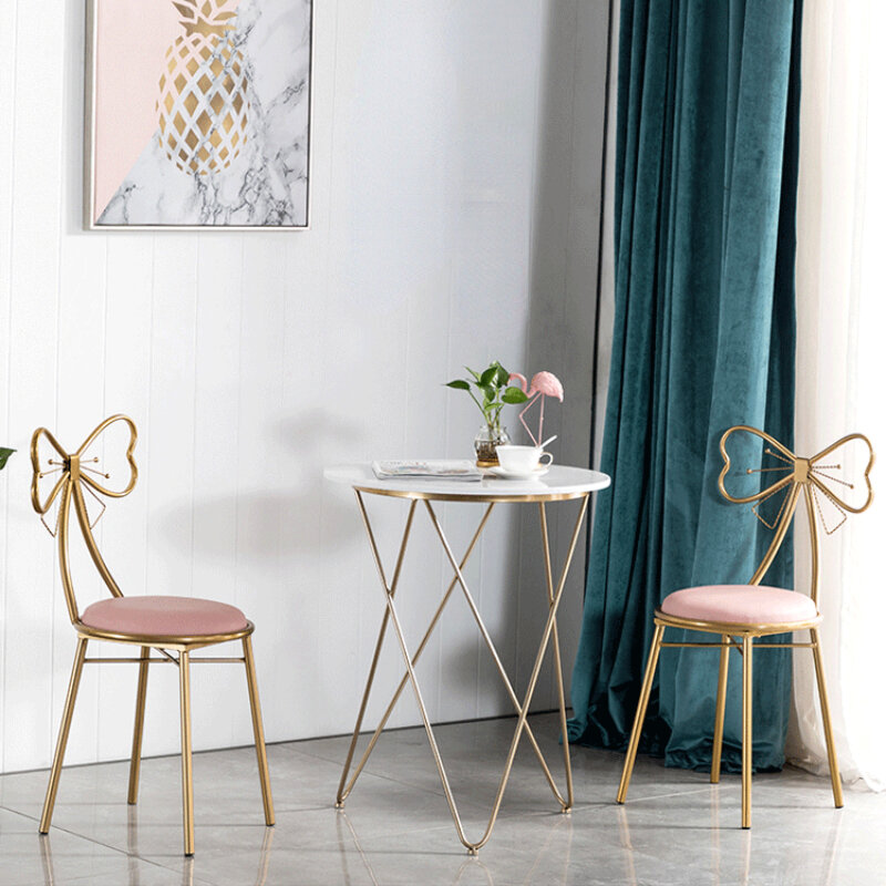Sgabello da Bar moderno con fiocco dorato sedia da Bar in ferro mobili da salone di bellezza sgabello da Bar moderno con fiocco nordico principessa