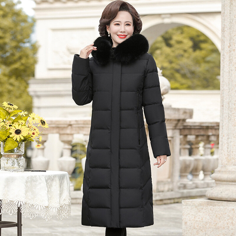 Nuova madre coreana abbigliamento invernale donna piumino lungo in cotone cappotto imbottito allentato con cappuccio addensare parka Manteau Femme Hiver