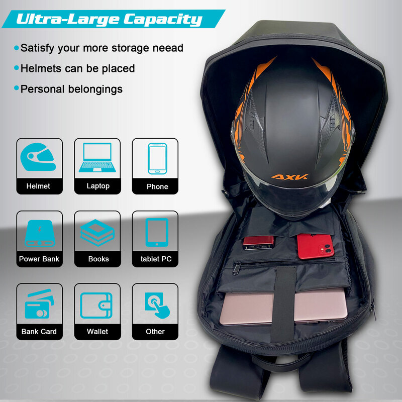 Sac à dos Knight Imaging LED avec yeux, casque de moto, Bluetooth, étanche, coque rigide, sacs isothermes