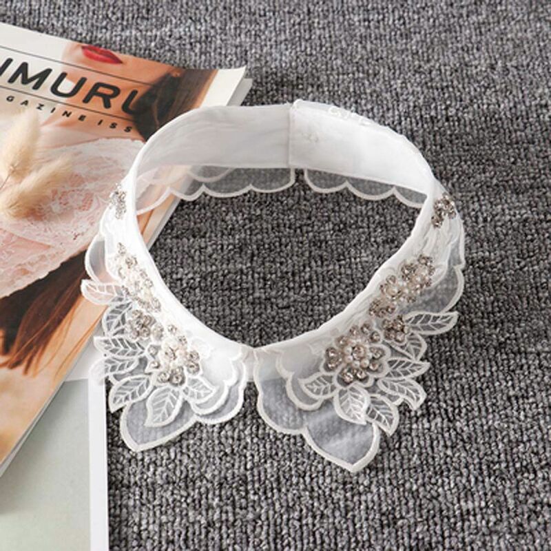 Party Black/white Leaves Hollow Pearl Cotton Fake Collar Lace Shirts Collars Fake Neckline