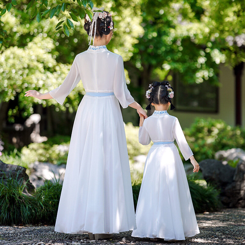 Vestido Hanfu tradicional chinês para mulheres, dança, vestidos, fantasia de fada, meninas princesas, kids party cosplay, roupas parentais