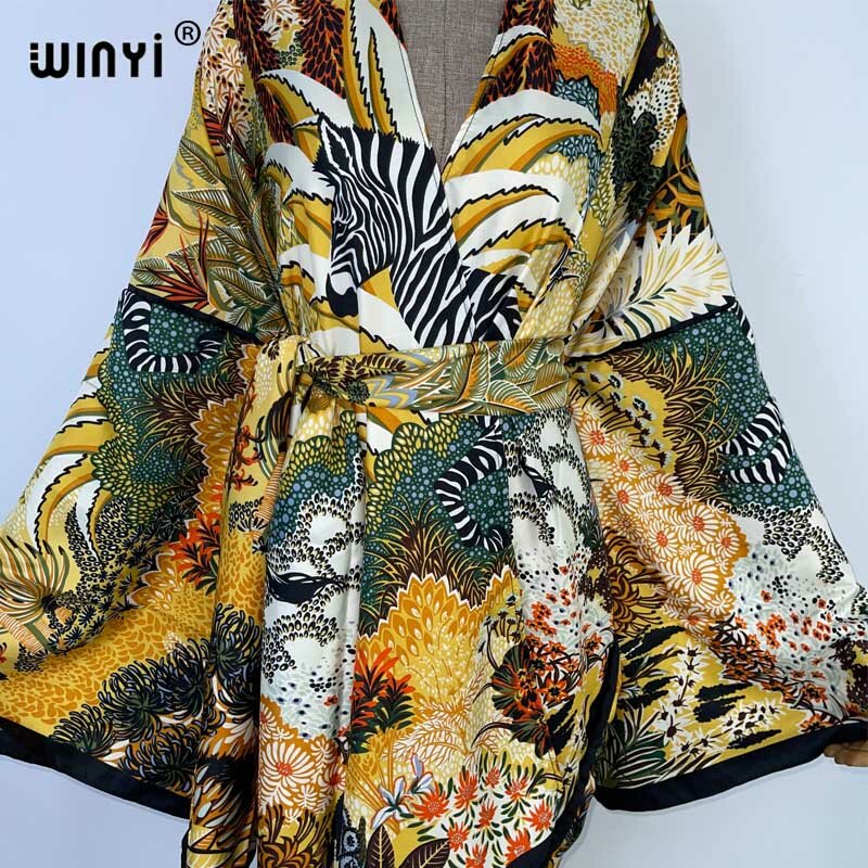 WINYI-غطاء بيكيني نسائي أفريقي ، طباعة أزياء ، مربوطة ذاتيًا ، ملابس صيفية ، فستان حفلات كيمونو ، ملابس شاطئ ، غطاء لبدلة سباحة