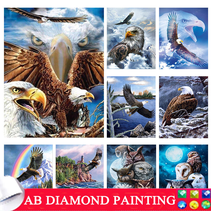 DIY Águia 5D Full Square Pintura Diamante, Animais Bordados, Ponto Cruz, Mosaico, Decoração de Casa Presente, Arte 6, AB, Novo, 2024