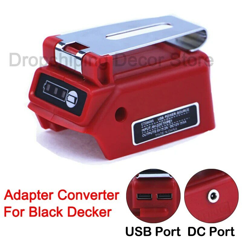 블랙 데커용 DIY 배터리 어댑터 컨버터, 20V 리튬 배터리, USB 포트 2 개, DC 인터페이스, 전기 기기 호환