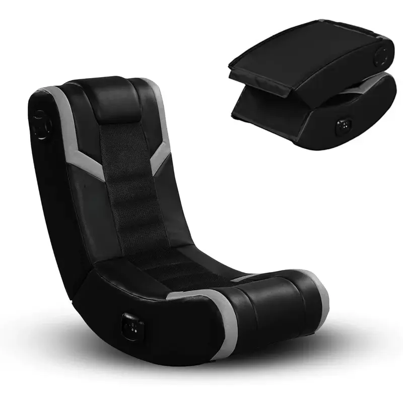 كرسي هزاز قابل للطي باللونين الأسود والفضي ، أريكة مكبر صوت بتقنية البلوتوث ، مسند ذراع لشخص واحد ، ترفيه ولعبة ، مسند رأس