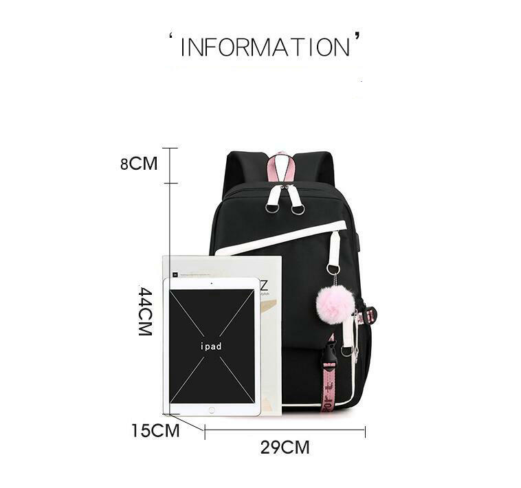 حقيبة ظهر محمولة بشحن USB كرتوني لطيف ، حقائب ظهر للأولاد والبنات ، حقيبة ظهر للنساء المراهقات ، حقيبة سفر Mochila