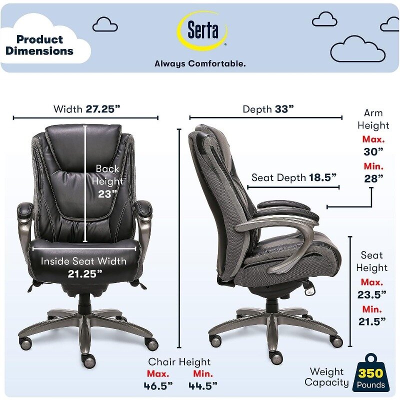 Cadeira Ergonômica do Computador com Almofadas Corporais em Camadas, Grande e Alto Escritório Executivo Inteligente ComfortCoils