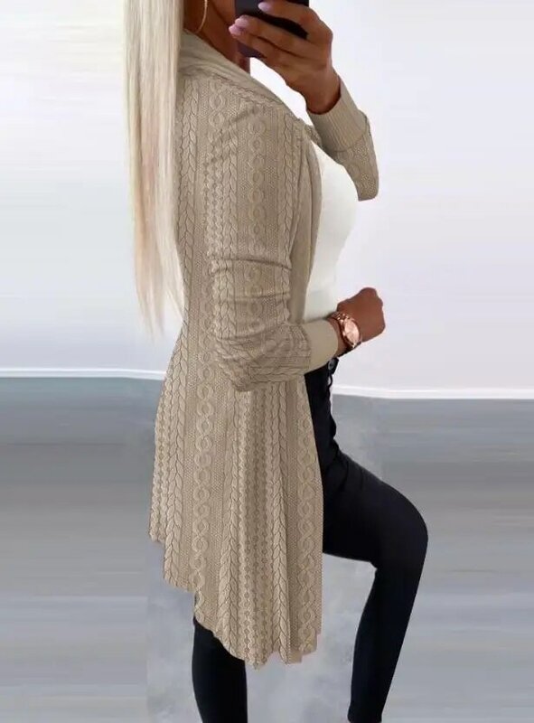 เสื้อโค้ทถักแขนยาวสำหรับผู้หญิงเสื้อโค้ทแบบเปิดหน้าสำหรับฤดูใบไม้ร่วงฤดูหนาว2023