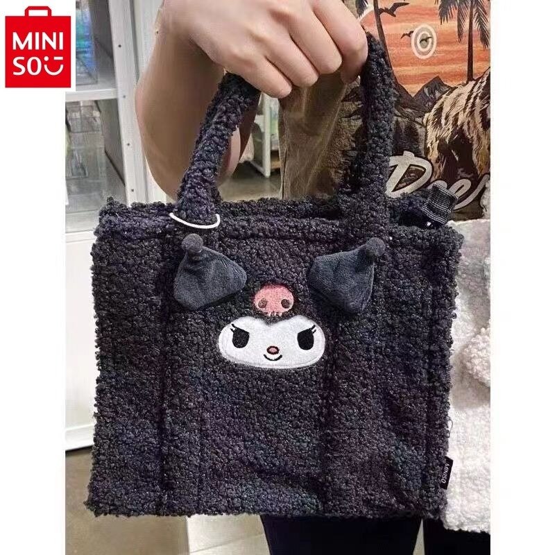 MINISO 2024 New Sanrio Plush Shoulder Bag Cute Kuromi Casual Student Handbag