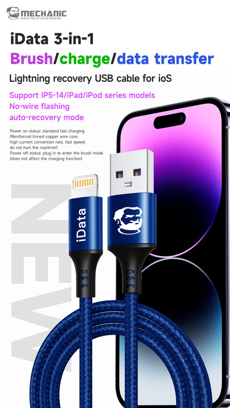 MECHANIC iData для IOS iphone ipad ipod восстановление USB-кабеля Lightning восстановление зарядки передачи данных USB-кабель