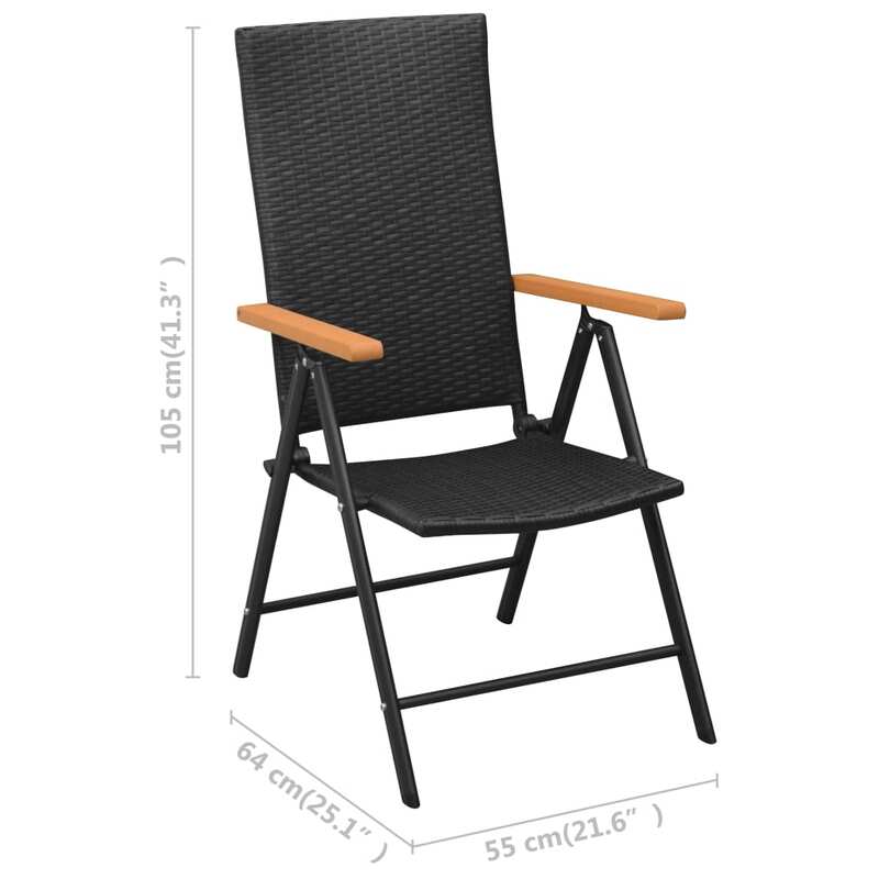 Składane krzesło ogrodowe 4, krzesło zewnętrzne z rattanu, meble ogrodowe czarne 55x64x105 cm