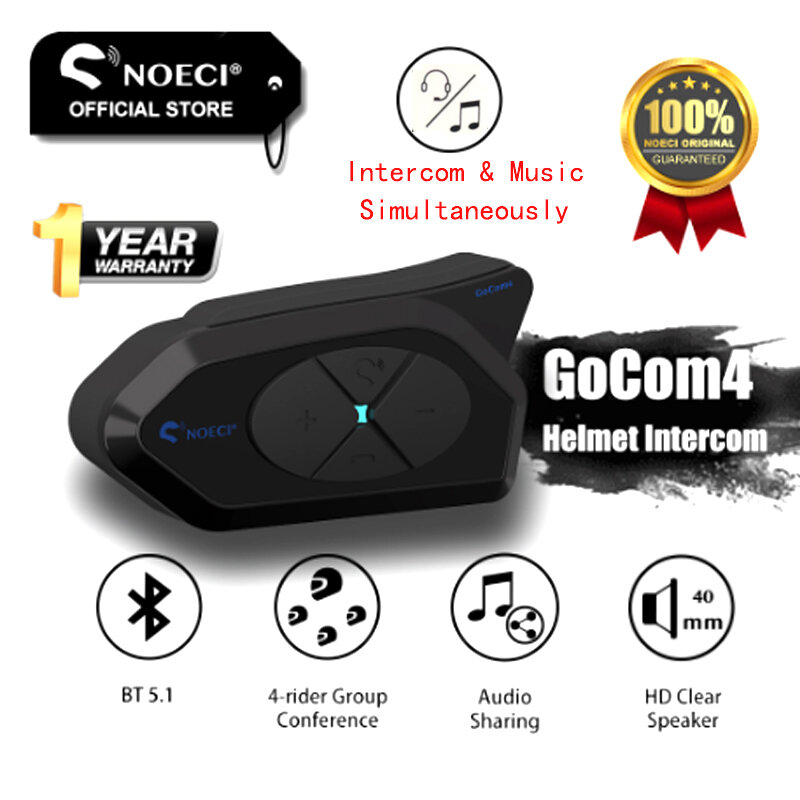 NOECI-Oreillette Bluetooth GOCOM4 pour moto, appareil de communication pour casque, BT 5.1, communicateur pour 4 motocyclistes, roi prudent en même temps, IP65, radio FM