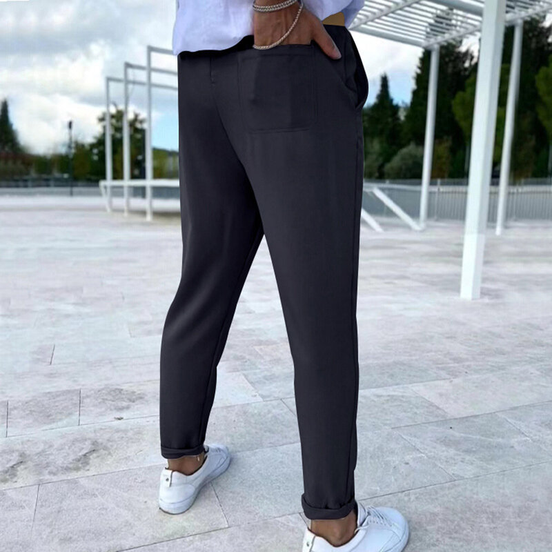 Nuovi pantaloni alla moda + pantaloni con cintura + cintura vacanza maschile poliestere regolare leggero elasticizzato Slim Fit tinta unita Athleisure