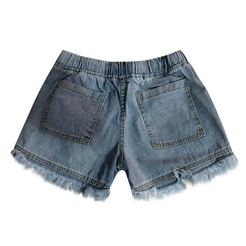 กางเกงยีนส์ขาสั้นมีกระเป๋าสำหรับผู้หญิงใส่ฤดูร้อนกางเกงยีนส์กางเกงยีนส์มีพู่ประดับด้านล่างกางเกง celana JEANS DENIM สไตล์ขาด
