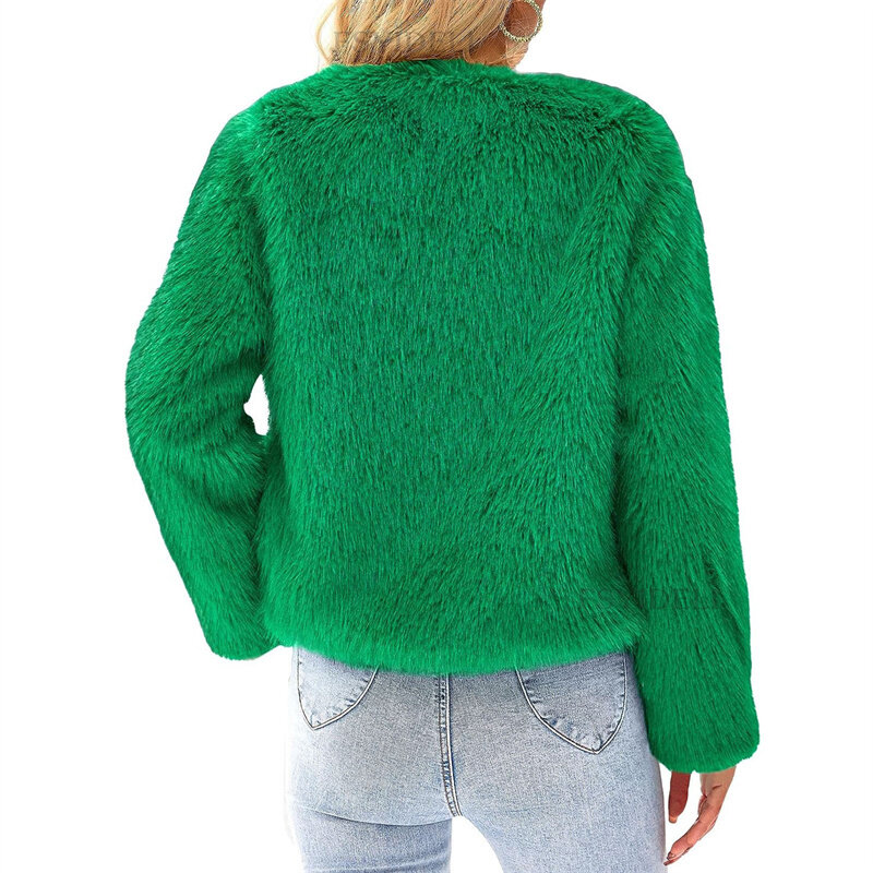 2023 Fashion Faux Fur Coat Women Mink Fur Short Jacket Autumn Winter O-neck Solid Streetwear Cardigan Tops Female Slim Outerwear