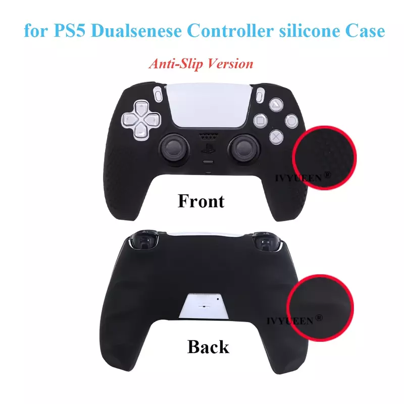 Funda protectora antideslizante con tachuelas 3D para PlayStation 5, funda de silicona para mando de PS5, empuñaduras para pulgar, funda suave Dualsense