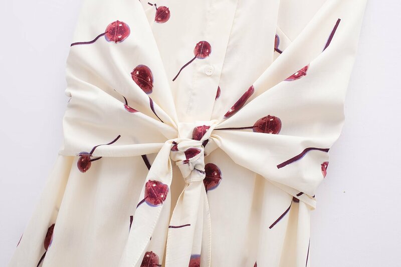 여성용 세련된 소프트 터치 프린트 포플린 셔츠, 미디 원피스 빈티지 스트랩, 여성 드레스 가운, 2024 신상 패션