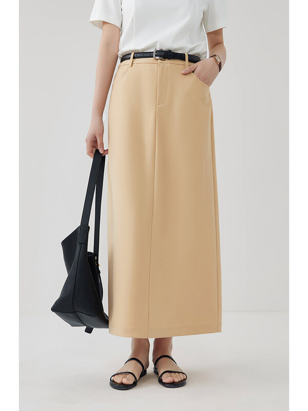 Элегантная классическая юбка ZIQIAO с высокой талией и разрезом сзади для женщин, Новинка лета 2024, прямая темпераментная юбка средней длины 24ZQ92035