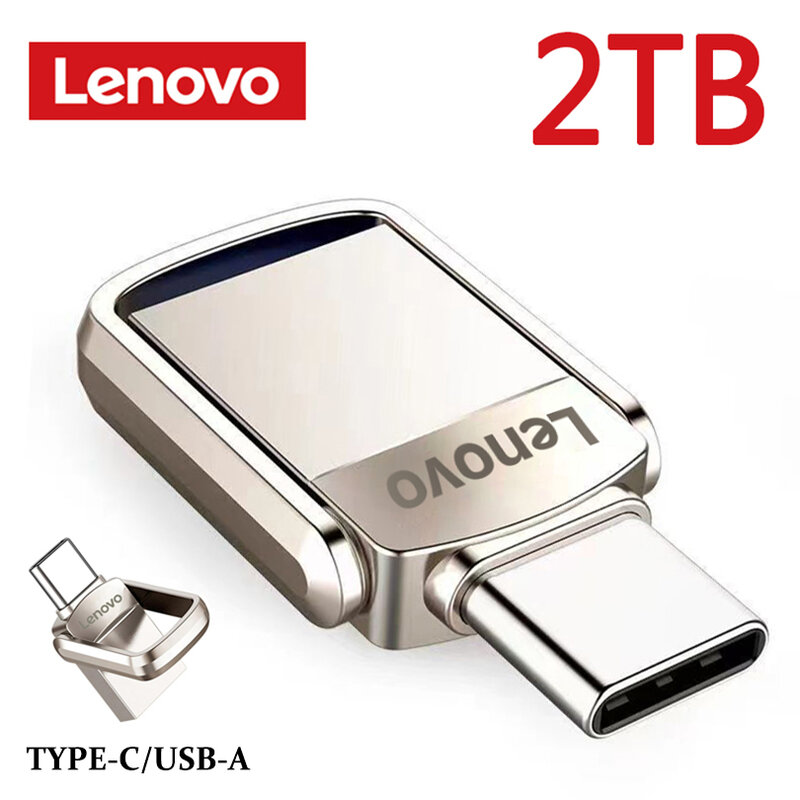 Lenovo-Unidade Flash USB Portátil Impermeável, Flash Drive Metal, Tipo C, Pendrive de Alta Velocidade, Novo, 2TB, 1TB, USB 3.0