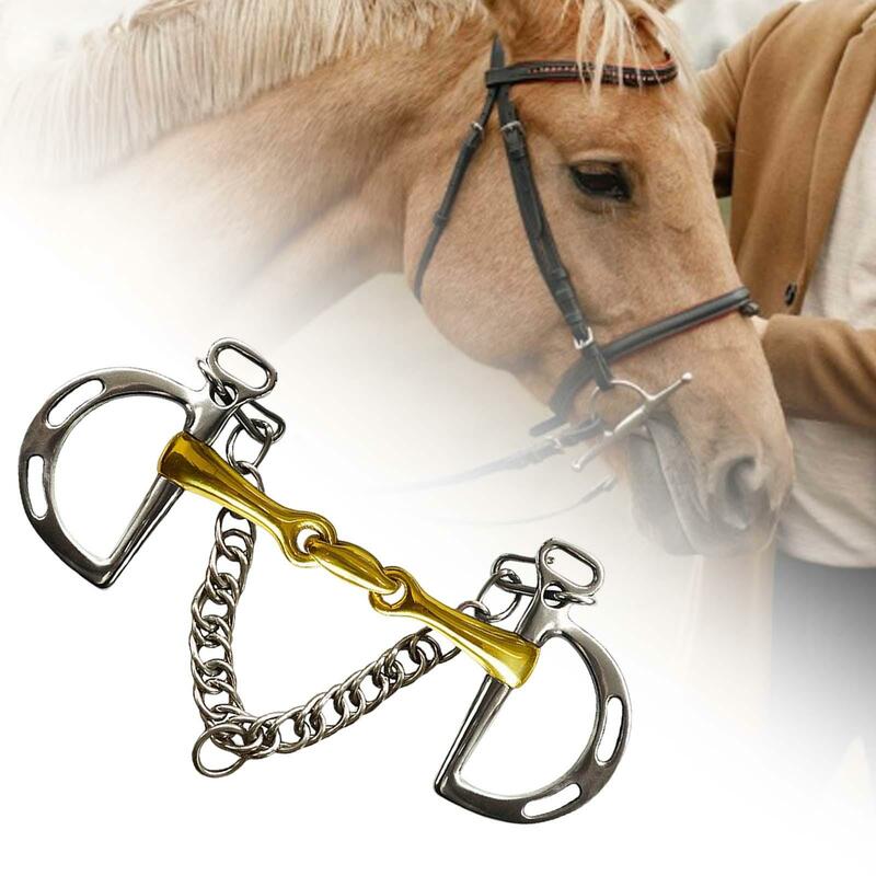 Медная насадка для лошадей с бордюрным крючком, цепь из нержавеющей стали, центральный ролик с отделкой для конной уздечки
