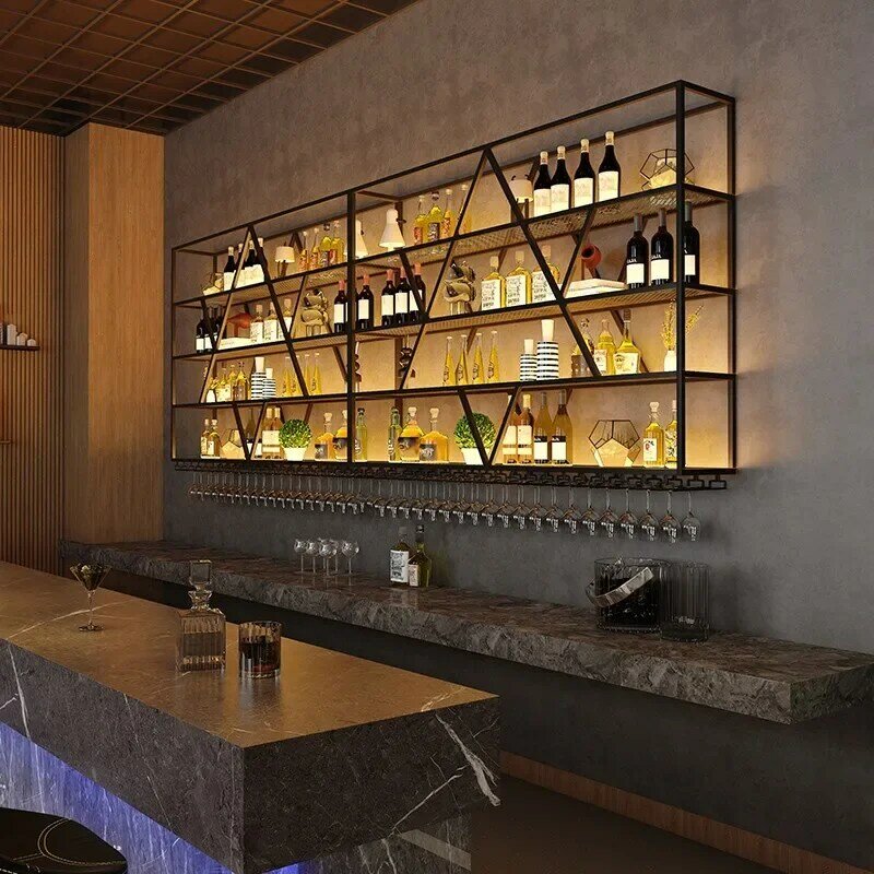 Estante de almacenamiento de Vino moderno para sala de estar, mueble de Bar de Pared, Botellero de lujo, color negro