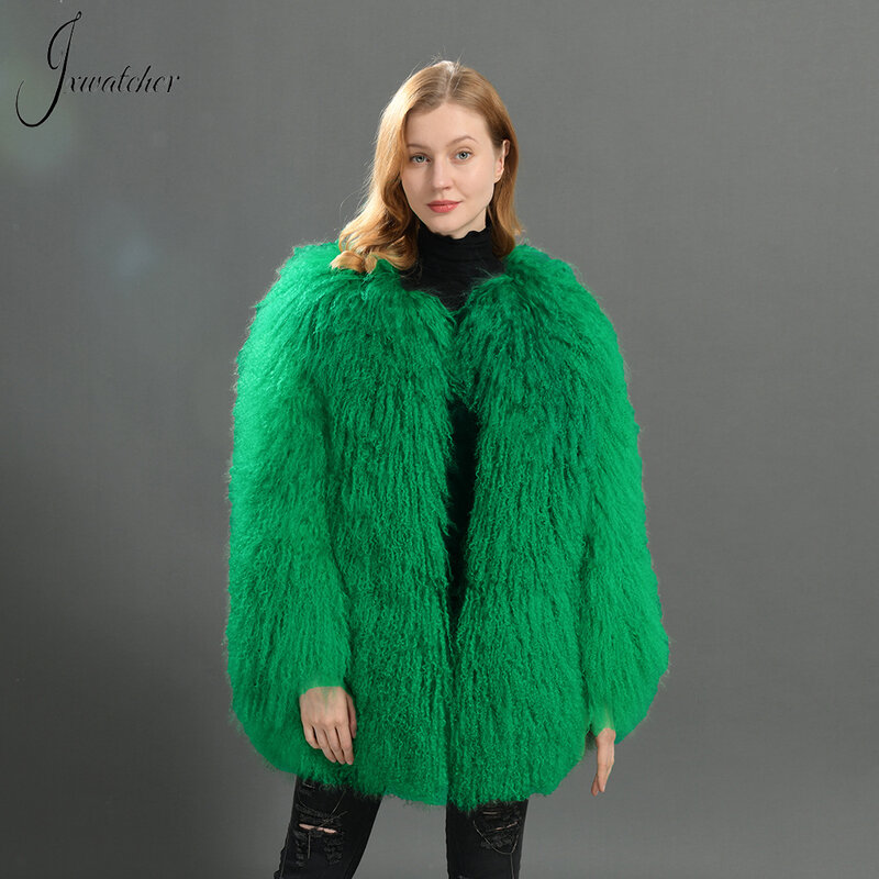 Jxwatcher-Casaco de pele de ovelha mongol feminino, casaco quente senhora inverno, casacos naturais de pele, outerwear outono, moda feminina, novo, 2024