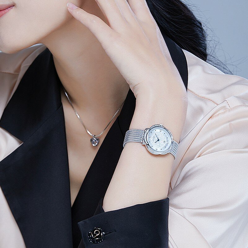 Seiko Women's Watch Casual Business Flower Shape Metallic Silver 30 Meters Waterproof Quartz Stone Watch