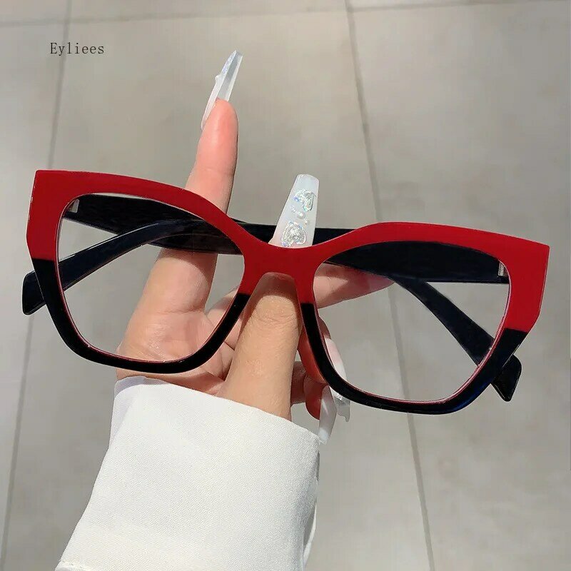 Óculos ópticos anti luz azul para mulheres, óculos lisos olho de gato, óculos de PC, armação plana, luxo, novo, moda, 2022