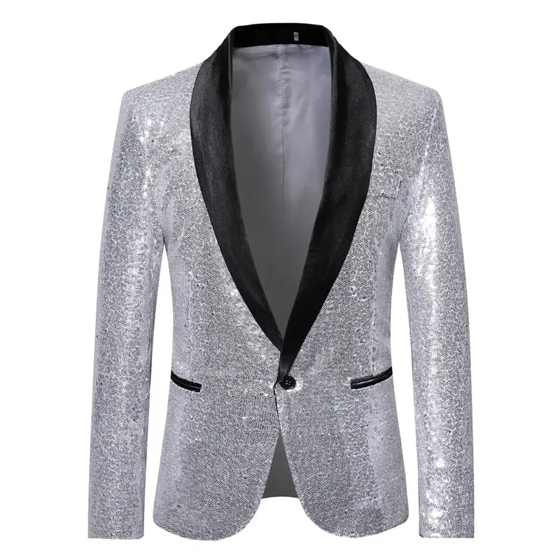 Gold Shiny Men Blazer Jackets Sequins Stylish Dj Club Graduation Solid Suit Blazer Stage Party Wedding Outwear Blazers Clothes