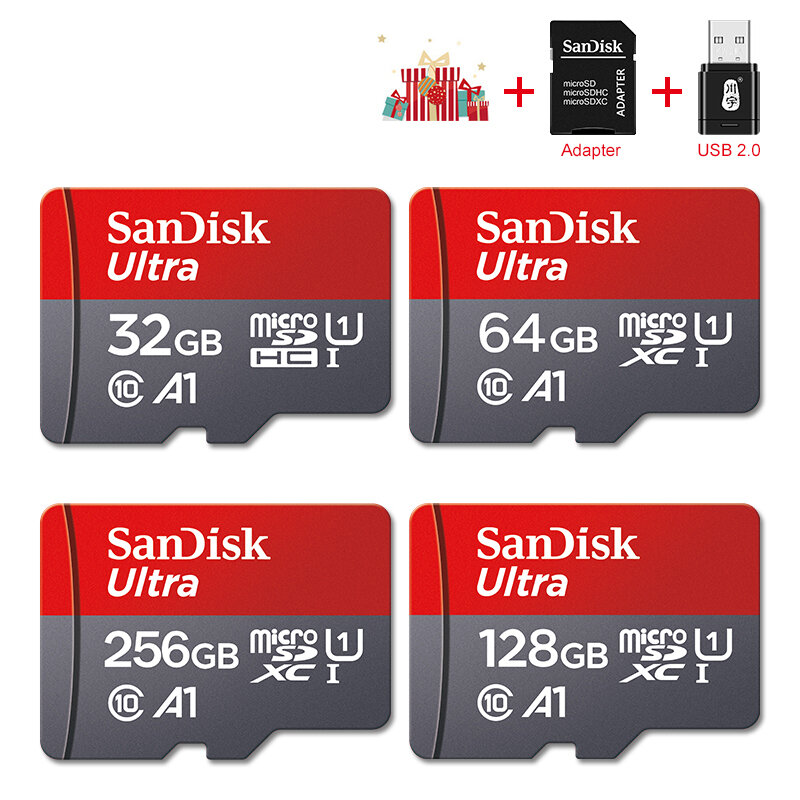 بطاقة ذاكرة SanDisk-Ultra A1 ، بطاقة فلاش ، فئة 10 ، ، SD ، TF ، MicroSDXC ، محول ، 32 جيجابايت ، 64 جيجابايت ، GB ، 10000 GB ، Mbps