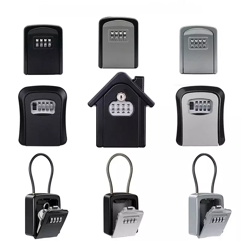 Wall Mount Key Lock Box 4 Digit Password Code Security Lock No Key for Home Office Key Safe Secret Storage Box Organizer